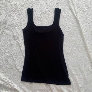 Tahari Women's Ribbed Black Tank Top Size S Minimalist Staple Piece